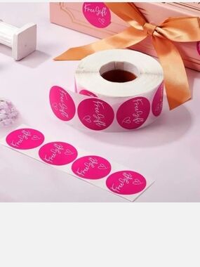 Pink 'Free Gift' Stickers Roll 500 Count New